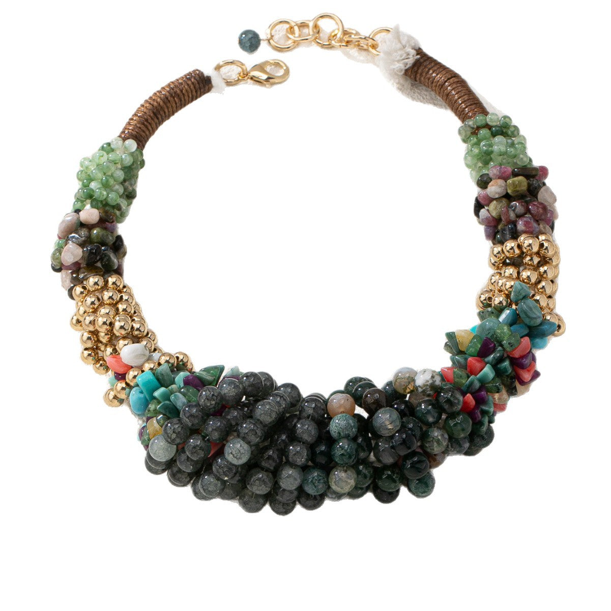 Boho Multi-Gemstone Cluster Statement Necklace | Handcrafted