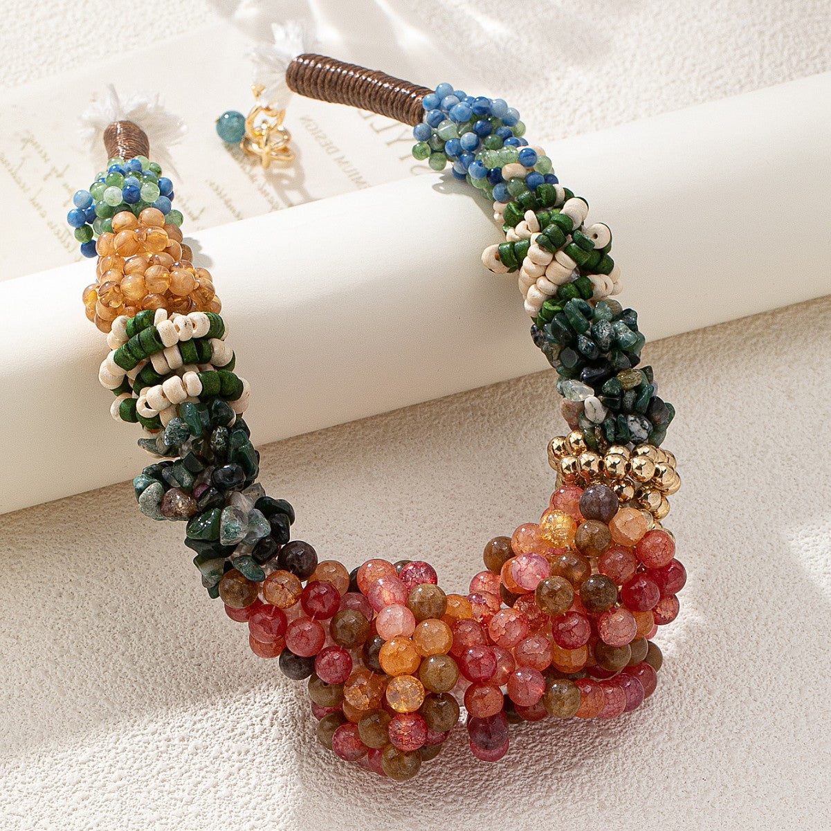 Boho Multi-Gemstone Cluster Statement Necklace | Handcrafted