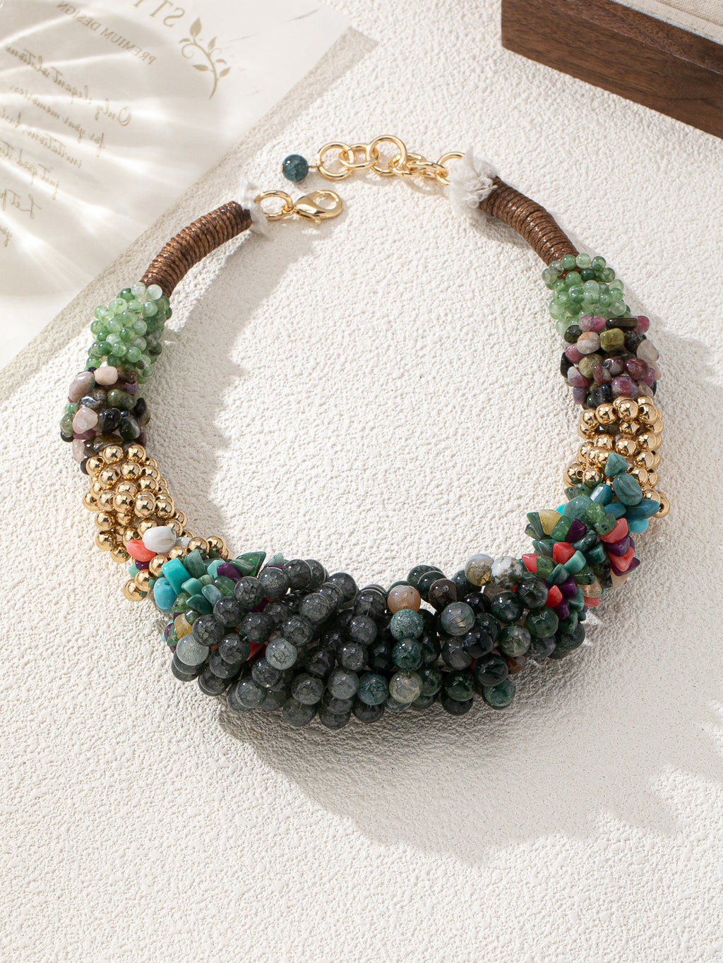 Boho Multi-Gemstone Cluster Statement Necklace | Handcrafted