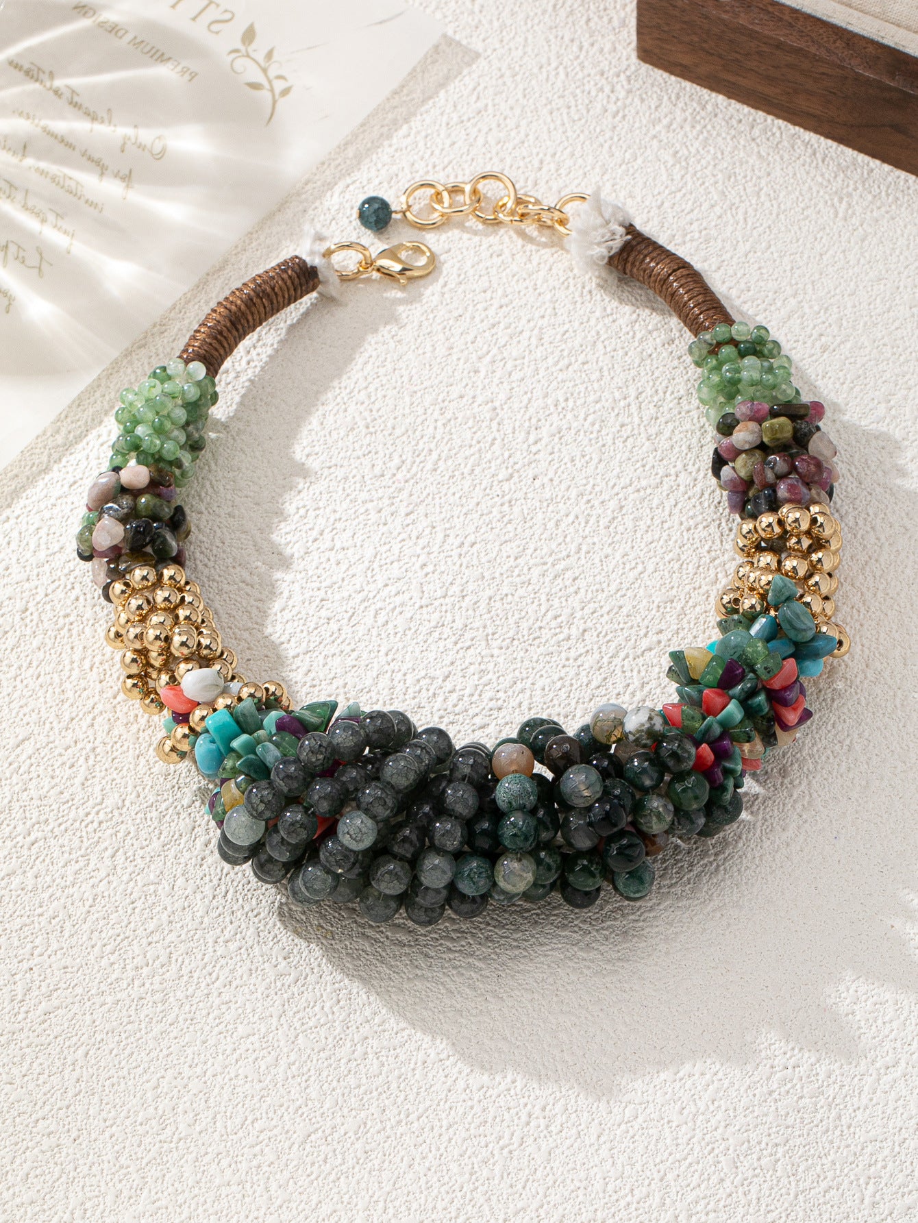 Boho Multi-Gemstone Cluster Statement Necklace | Handcrafted