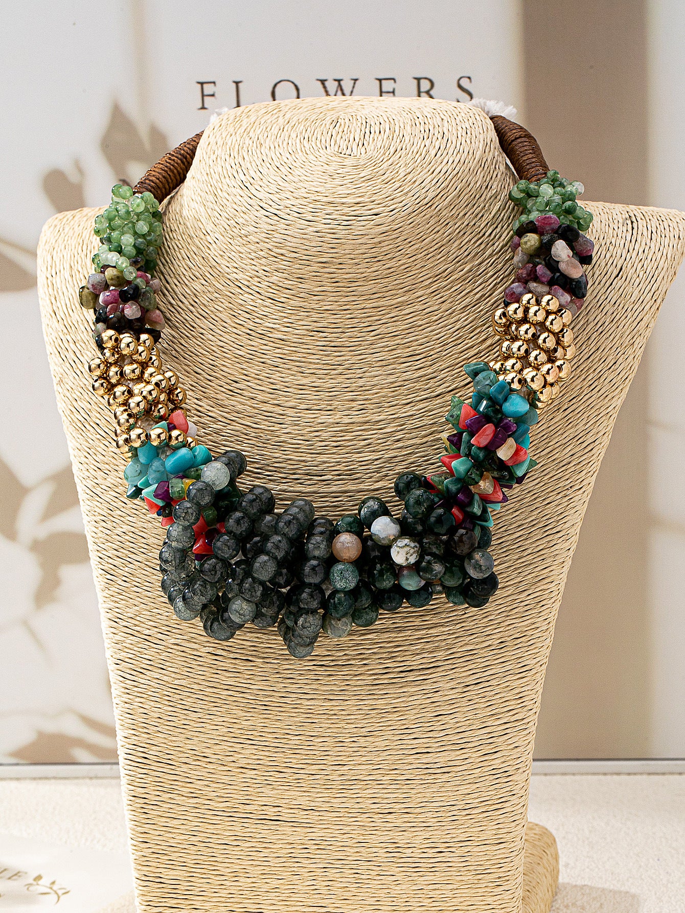 Boho Multi-Gemstone Cluster Statement Necklace | Handcrafted