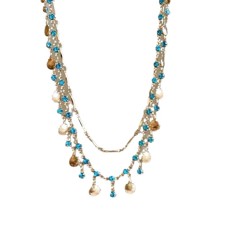 Mermaid Ocean Blue CZ & Gold Shell Jewelry Set