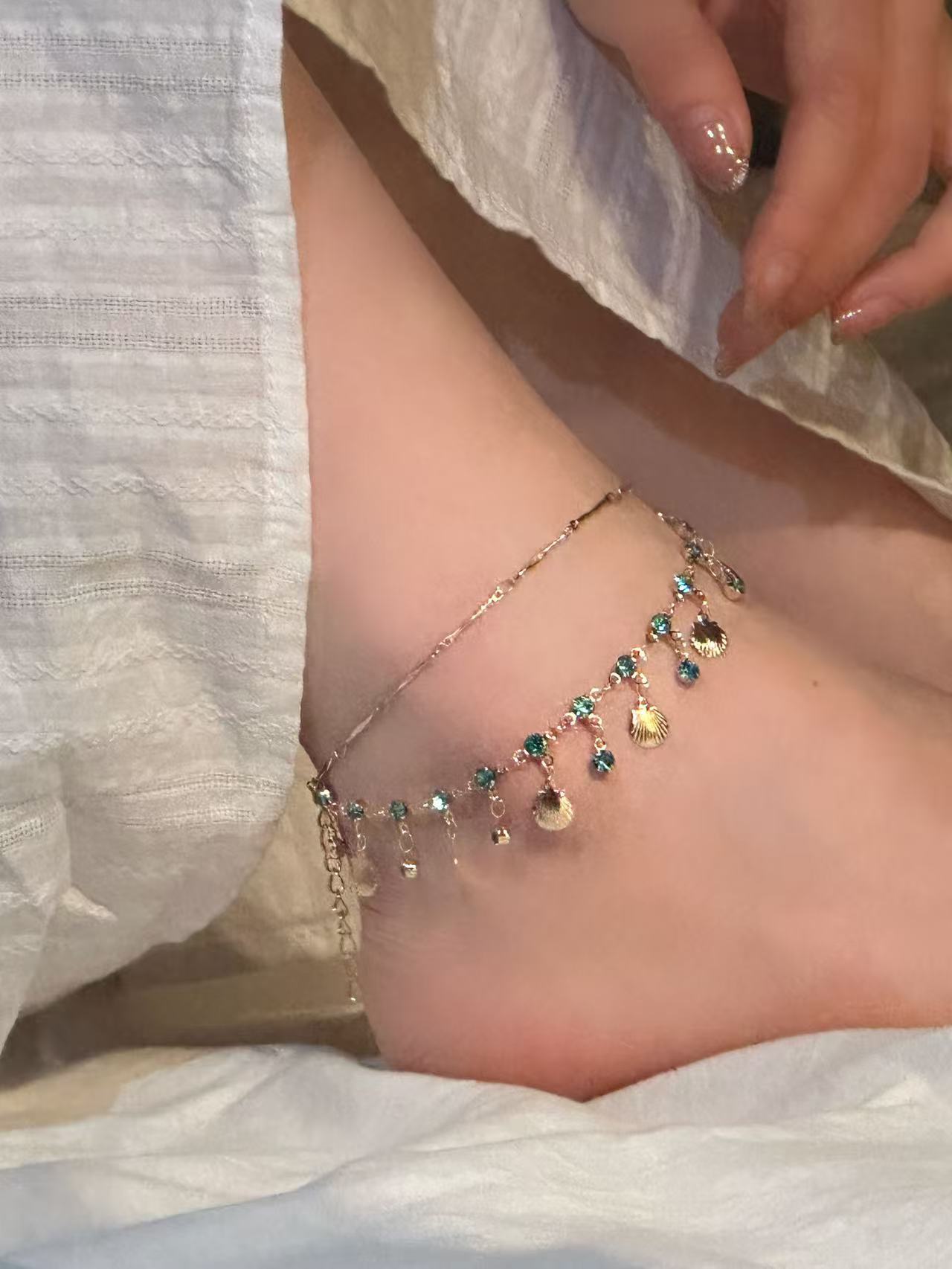 Mermaid Ocean Blue CZ & Gold Shell Jewelry Set