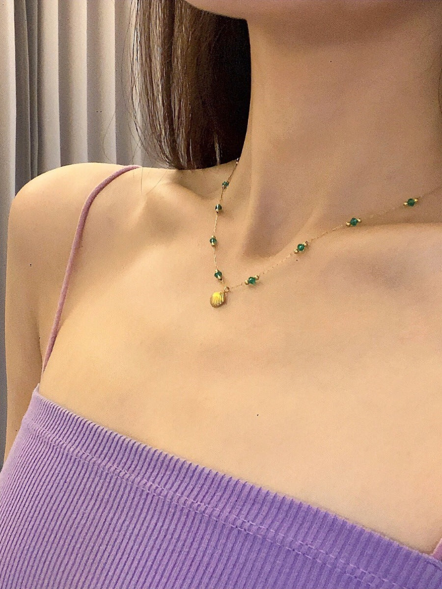 Mermaid Ocean Blue CZ & Gold Shell Jewelry Set