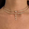 Geometric Double-Layer Choker with Crystal Drop | Gold Plated