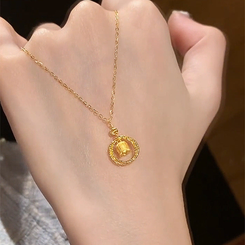 Jangling Lily of the Valley Flower Pendant Necklace – Dainty Swinging Floral Bell Clavicle Chain for Women