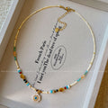 Boho Turquoise Flower Pendant Beaded Necklace – Dainty Natural Stone & Micro-Seed Bead Clavicle Choker for Women