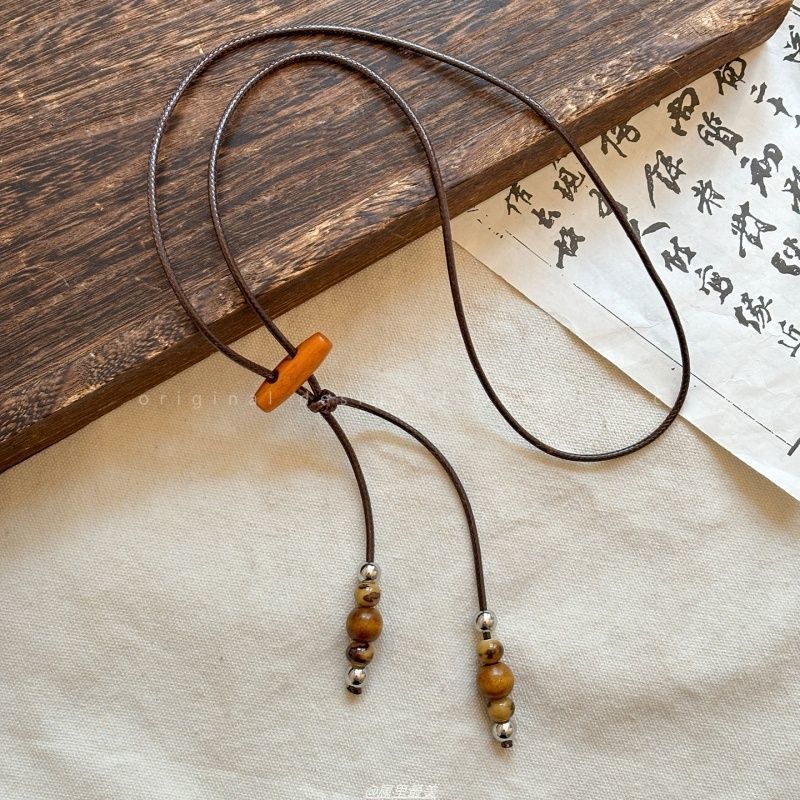Vintage Layered Wooden Bead Heart Pendant Necklace | Handcrafted