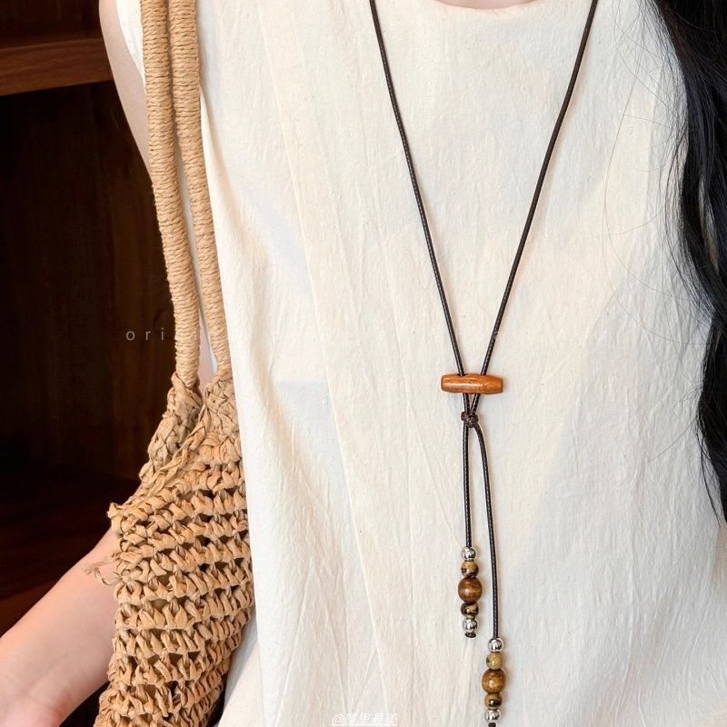 Vintage Layered Wooden Bead Heart Pendant Necklace | Handcrafted