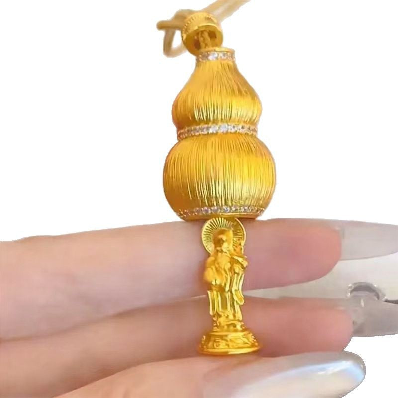 Chinese Heritage Ancient Filigree Gold Gourd Pendant Necklace – Wealth & Fortune Gourd Amulet Chain for Women