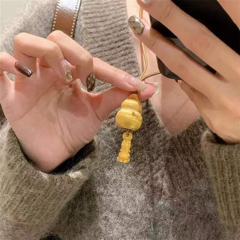 Chinese Heritage Ancient Filigree Gold Gourd Pendant Necklace – Wealth & Fortune Gourd Amulet Chain for Women