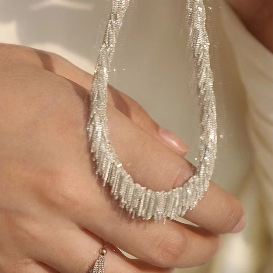 Galaxy Waterfall Tassel Jewelry Set – Shimmering Multi-Chain Fringe Necklace, Bracelet & Earrings Set for Women