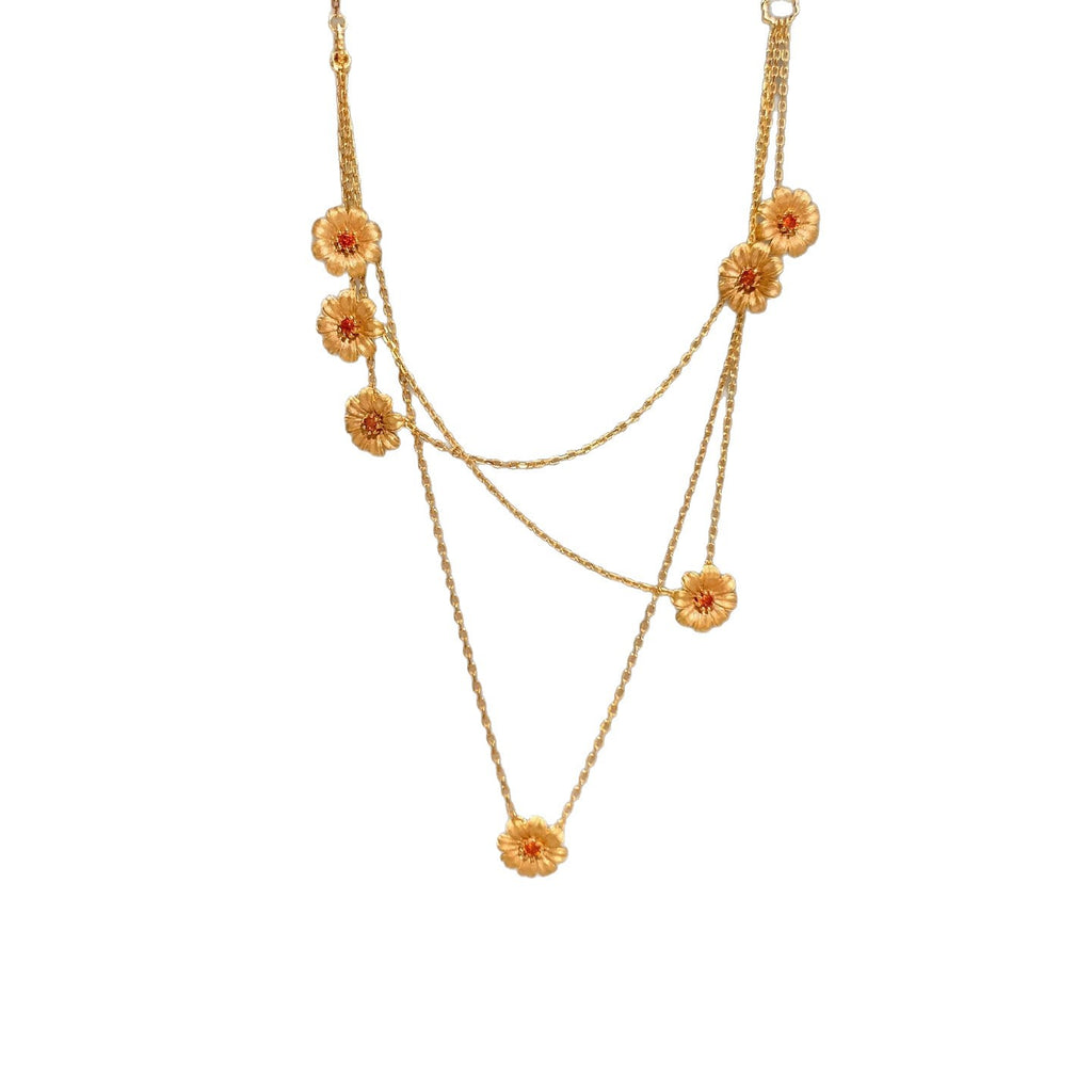 Vintage Gold Daisy Multi-Layered Long Necklace – Titanium Steel Daisy Flower Charm Layered Clavicle Chain for Women