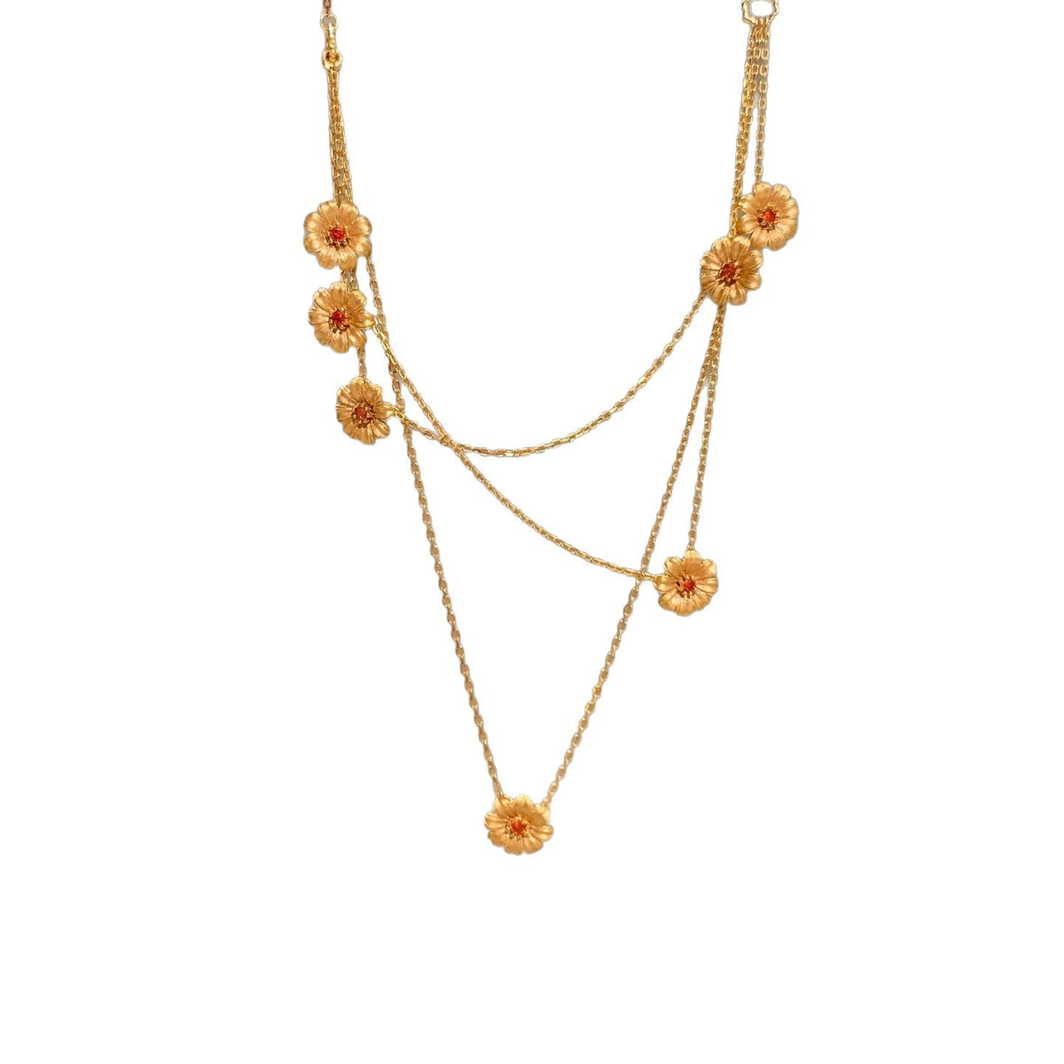 Vintage Gold Daisy Multi-Layered Long Necklace – Titanium Steel Daisy Flower Charm Layered Clavicle Chain for Women