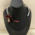 Vintage Enamel Iris Flower Open Torque Choker Necklace – Western High-Fashion Statement Metallic Collar for Women