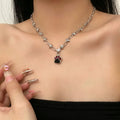 Punk Spike Rivet Chain Cat Paw Pendant Necklace – Edgy Cyberpunk Y2K E-Girl Statement Choker for Women