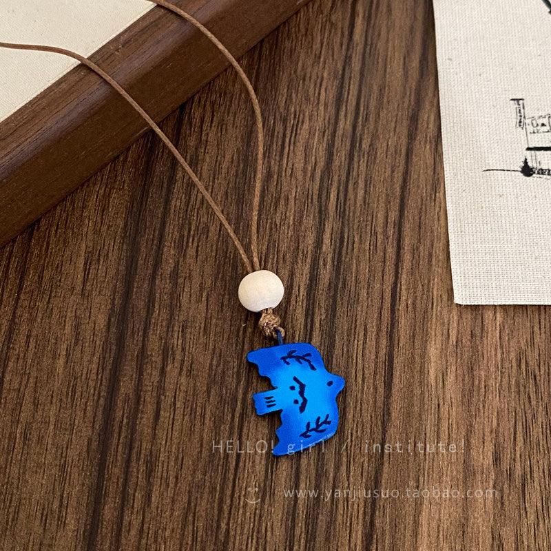 Minimalist Gradient Blue Swallow Pendant Long Cord Necklace – Niche Artistic Bird Charm Sweater Chain for Women