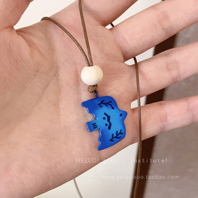 Minimalist Gradient Blue Swallow Pendant Long Cord Necklace – Niche Artistic Bird Charm Sweater Chain for Women