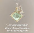 Ethereal Forest Wire-Wrapped Butterfly & Raw Green Crystal Pendant Necklace – Handcrafted Hollow Nest Clavicle Chain for Women