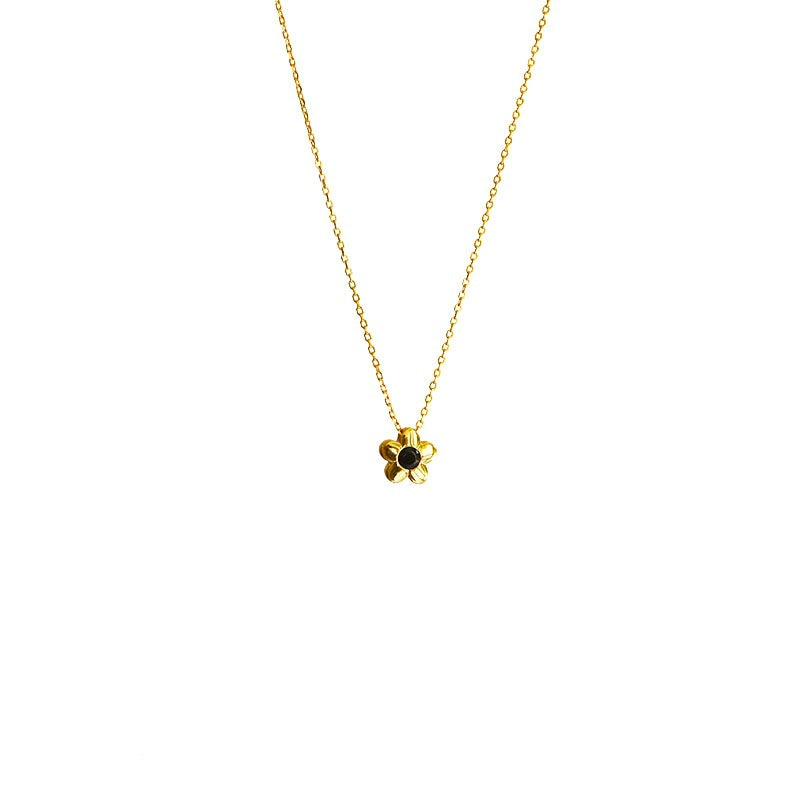 S925 Sterling Silver 18K Gold Plated Flower Pendant Necklace – Minimalist Floral Clavicle Chain for Women