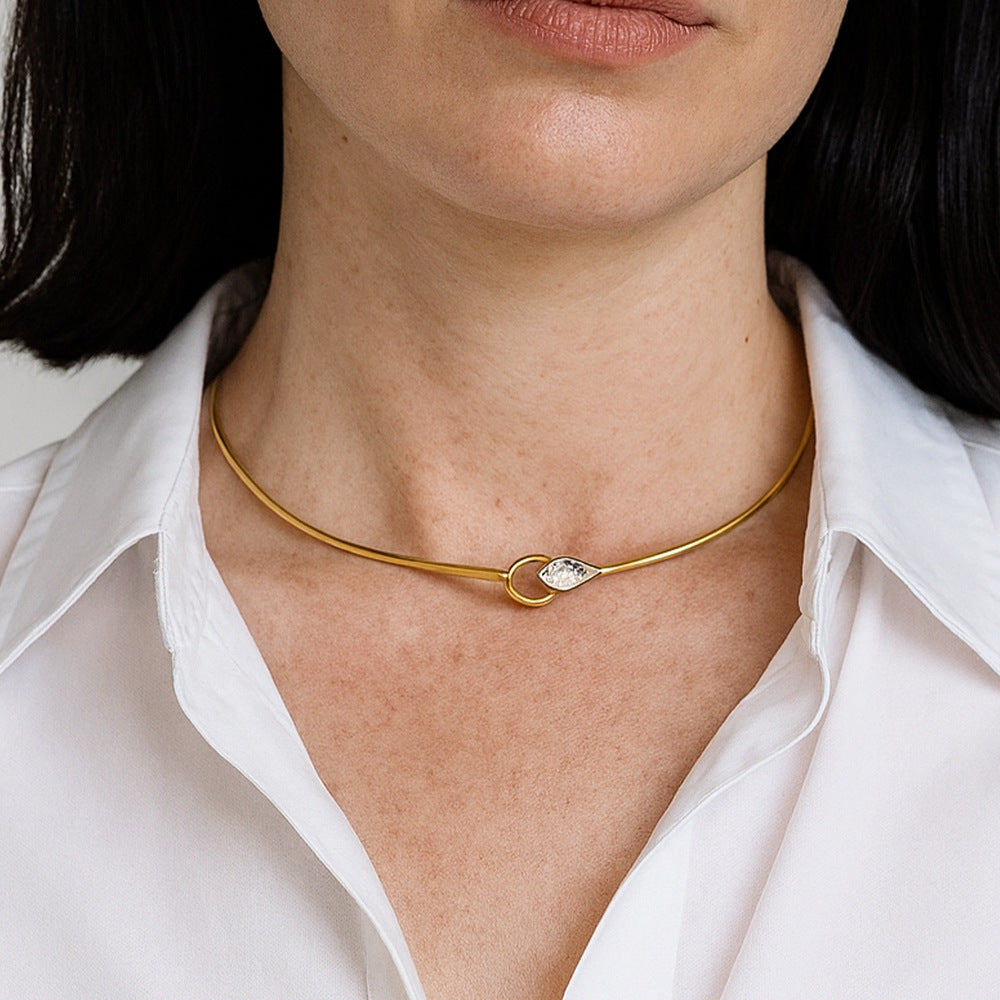 Minimalist Gold Circle & Marquise Crystal Open Torque Choker