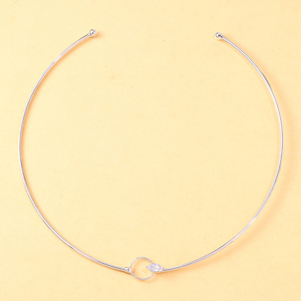 Minimalist Gold Circle & Marquise Crystal Open Torque Choker