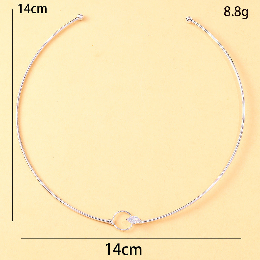 Minimalist Gold Circle & Marquise Crystal Open Torque Choker