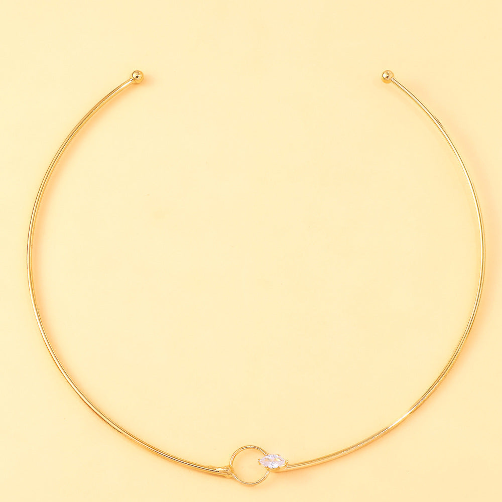 Minimalist Gold Circle & Marquise Crystal Open Torque Choker