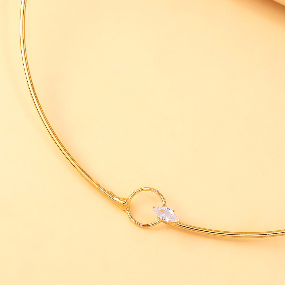 Minimalist Gold Circle & Marquise Crystal Open Torque Choker