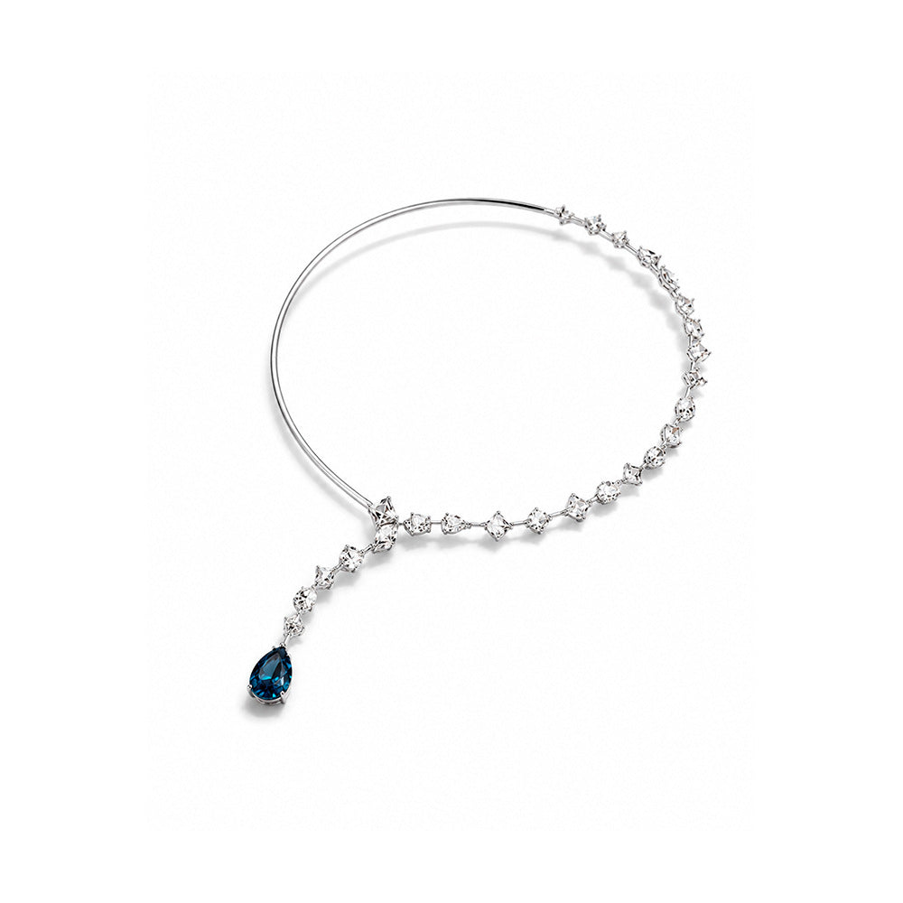 Crystal Ocean Blue Teardrop Y-Drop Choker Necklace