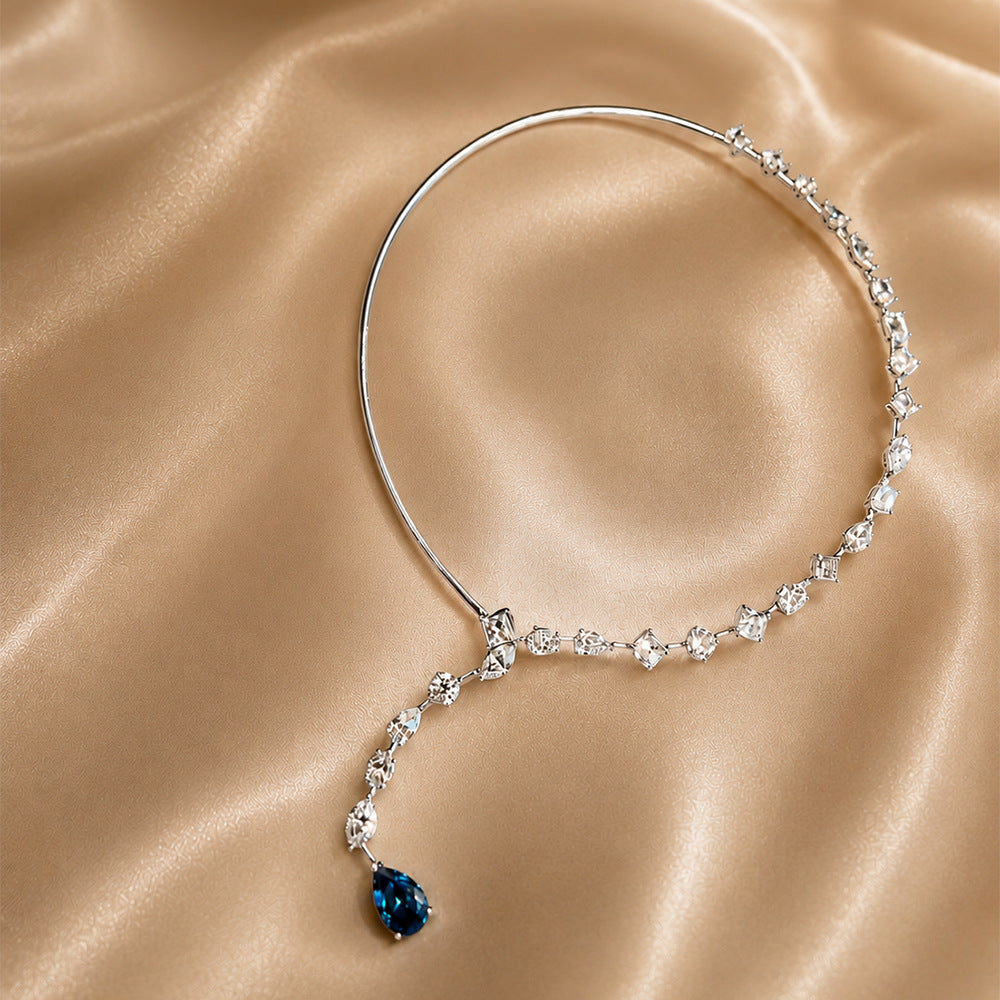 Crystal Ocean Blue Teardrop Y-Drop Choker Necklace