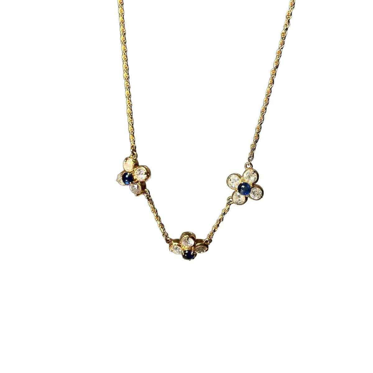 Vintage blaue Blumen-Trio-Halskette | 18K vergoldet