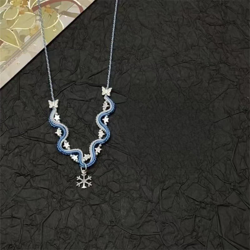 Neues chinesisches Retro gewebtes Wellen-Halsketten- & Armband-Set | S925 Silber