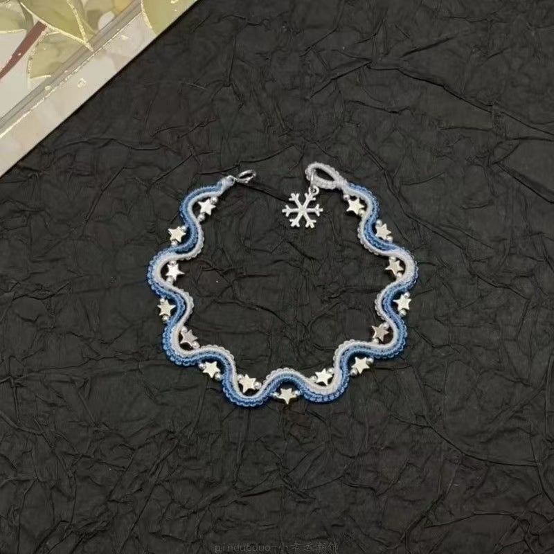 Neues chinesisches Retro gewebtes Wellen-Halsketten- & Armband-Set | S925 Silber