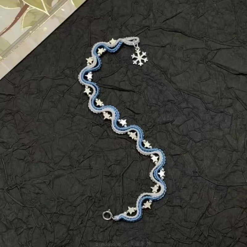 Neues chinesisches Retro gewebtes Wellen-Halsketten- & Armband-Set | S925 Silber
