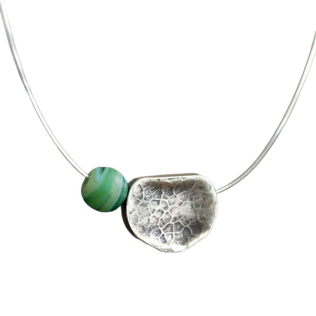 Handcrafted Lotus Leaf Pendant Necklace with Green Bead | S925 Silver