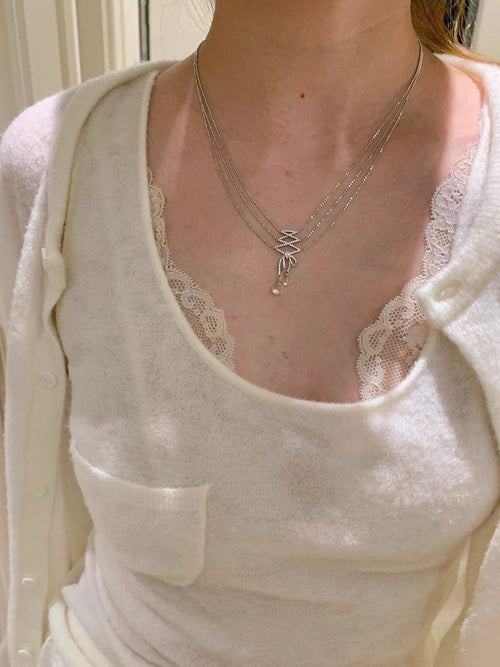 'Ballet Ribbon' Silver Bow Choker Necklace | S925 Silver