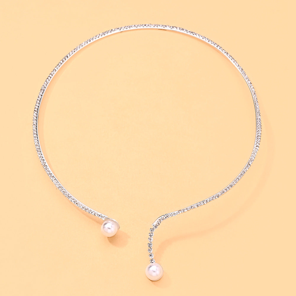 French Pearl Choker with Sparkly Rhinestone Accent | S925 Silver