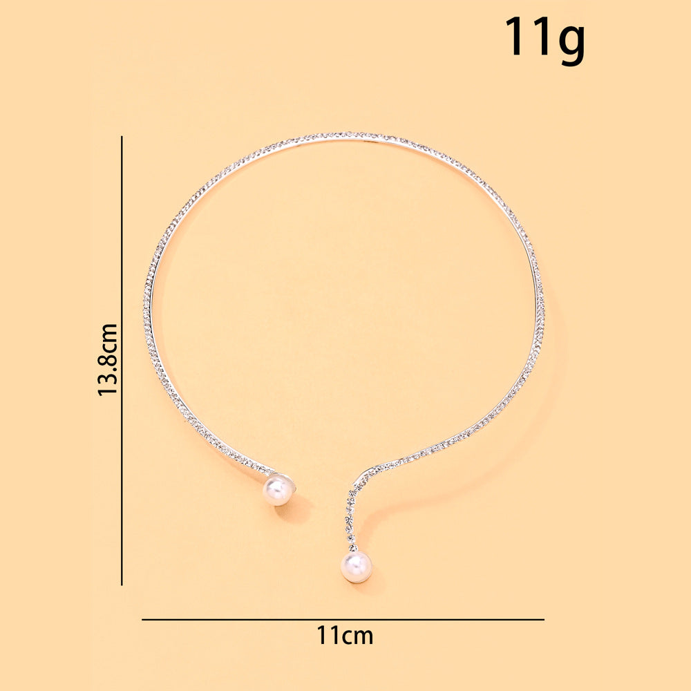 French Pearl Choker with Sparkly Rhinestone Accent | S925 Silver