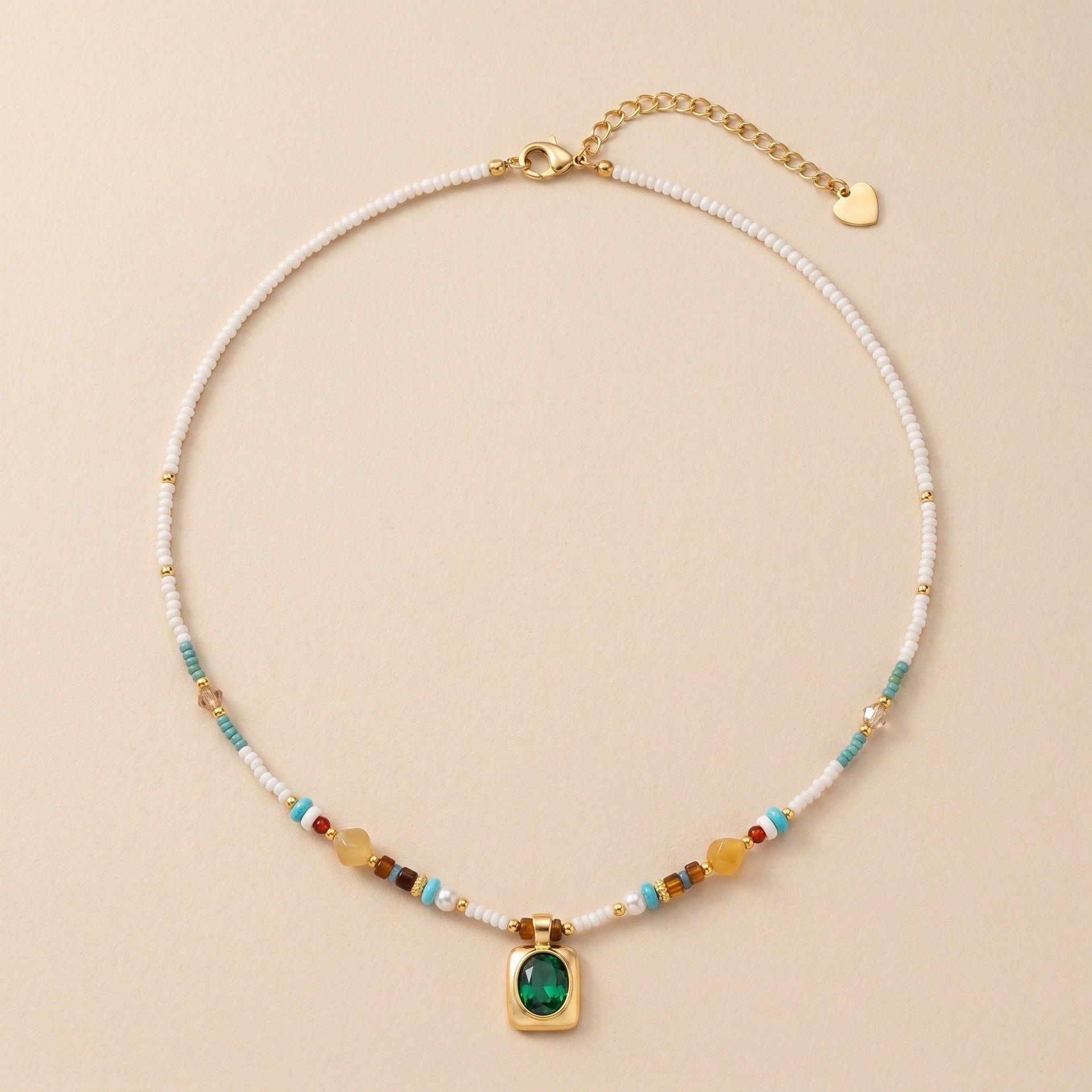 Boho Turquoise Flower Pendant Beaded Necklace – Dainty Natural Stone & Micro-Seed Bead Clavicle Choker for Women