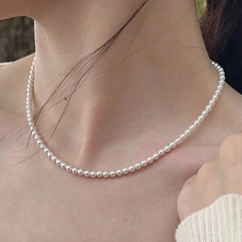 Turquoise & Pearl Layered Necklace Set – Non-Tarnish Gold Bead Chain with Oval Shell Turquoise Pendant Clavicle Choker for Women