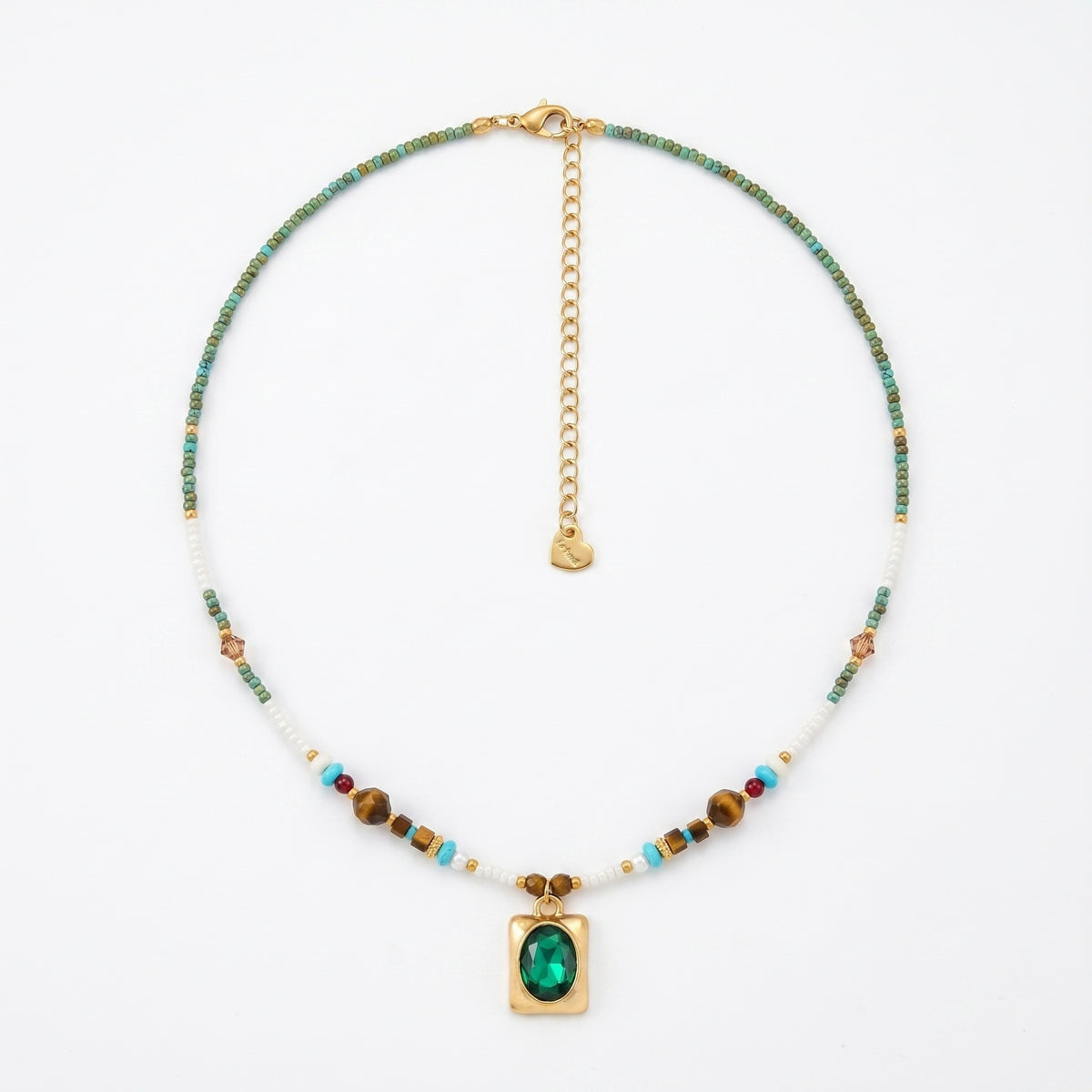 Boho Turquoise Flower Pendant Beaded Necklace – Dainty Natural Stone & Micro-Seed Bead Clavicle Choker for Women